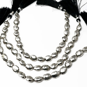 Natural Pyrite Metallic Silver Faceted Oval Drops,10x13 mm, Rich Color, (PYMS-OV-10x13)(567)