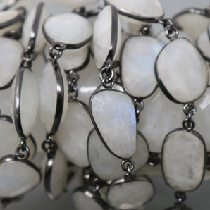 Moonstone Fancy Faceted  Bezel Chain, (BC-MNS-244) - Beadspoint