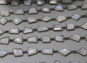 Rainbow Moonstone Fancy Faceted Bezel Chain, (BC-RNB-226) - Beadspoint