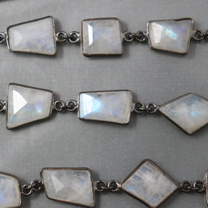 Rainbow Moonstone Fancy Faceted Bezel Chain, (BC-RNB-226) - Beadspoint