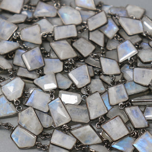 Rainbow Moonstone Fancy Faceted Bezel Chain, (BC-RNB-226) - Beadspoint