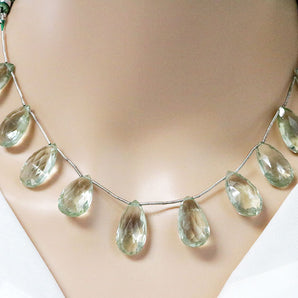 Green Amethyst Faceted Pear Drops, 10x20mm, Rich Color, (GAM-PR-10x20)(79)