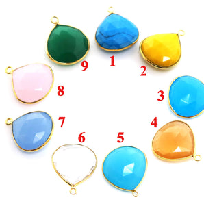 Gold Plated Faceted Heart Bezel, 18-20 mm, multiple gemstones, (BZC-7012) - Beadspoint