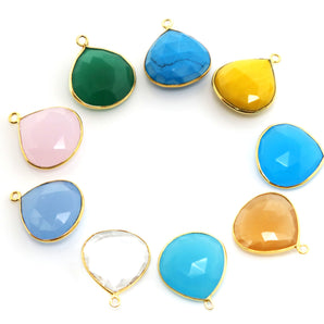 Gold Plated Faceted Heart Bezel, 18-20 mm, multiple gemstones, (BZC-7012) - Beadspoint