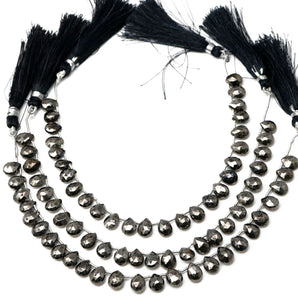 Natural Pyrite Gunmetal Faceted Pear Drops, 6x8 mm, Rich Color, Pyrite Gemstone Beads, (PYGM-PR-6x8)(570)