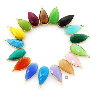 Gold Plated Faceted Pear Bezel,15x30 mm, multiple gemstones, (BZC-7050) - Beadspoint