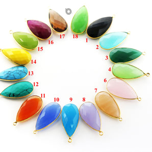 Gold Plated Faceted Pear Bezel,15x30 mm, multiple gemstones, (BZC-7050) - Beadspoint