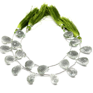 Green Amethyst Faceted Drops, 11x18mm, Rich Color, (GAM-TR-11x18)(84)