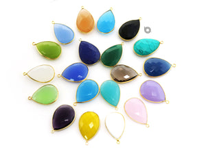 Gold Plated Faceted Pear Bezel, 20x30 mm, multiple gemstones (BZC-7074) - Beadspoint