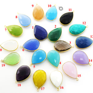 Gold Plated Faceted Pear Bezel, 20x30 mm, multiple gemstones (BZC-7074) - Beadspoint