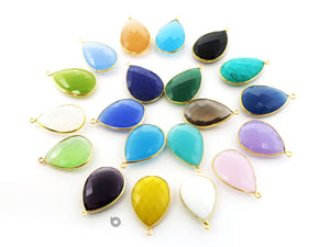 Gold Plated Faceted Pear Bezel, 20x30 mm, multiple gemstones (BZC-7074) - Beadspoint