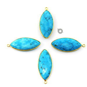 Gold Plated Faceted Turquoise Marquise Bezel, 14x32 mm, (BZC-7099) - Beadspoint