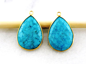 Gold Plated Faceted Turquoise Pear Bezel, 18x24 mm (BZC-7100) - Beadspoint