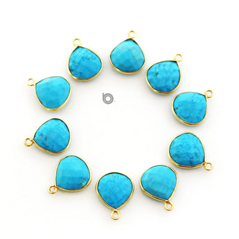 Gold Plated Faceted Turquoise Heart Bezel ,13 mm, (BZC-7102) - Beadspoint