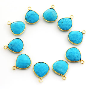 Gold Plated Faceted Turquoise Heart Bezel , 13 mm (BZC-7102) - Beadspoint
