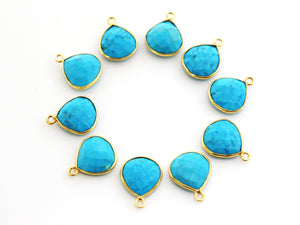 Gold Plated Faceted Turquoise Heart Bezel , 13 mm (BZC-7102) - Beadspoint