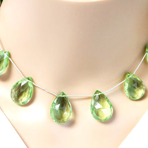 Green Amethyst Faceted Pear Drops, 13x23mm, Rich Color, (GAM-PR-13x23)(86)