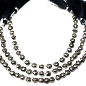Natural Pyrite Gunmetal Faceted Heart Drops, 6x6 mm, Rich Color, Pyrite Gemstone Beads, (PYGM-HRT-6x6)(575)