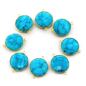 Gold Plated Faceted Turquoise Coin Connector, 20 mm (BZC-7104) - Beadspoint