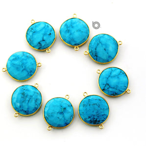 Gold Plated Faceted Turquoise Coin Connector, 20 mm, (BZC-7104) - Beadspoint