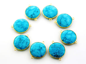 Gold Plated Faceted Turquoise Coin Connector, 20 mm (BZC-7104) - Beadspoint