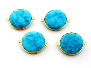 Gold Plated Faceted Turquoise Coin Connector, 20 mm (BZC-7104) - Beadspoint