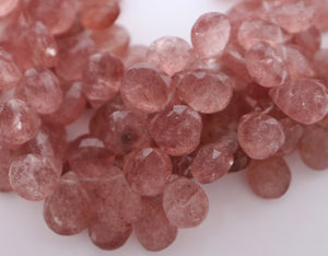 Strawberry Quartz Faceted Pear Drops, (STRQ/PR/8X12) - Beadspoint