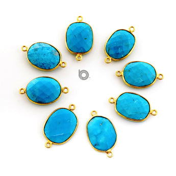 Gold Plated Faceted Turquoise Oval Connector, 19x14 mm, (BZC-7105) - Beadspoint