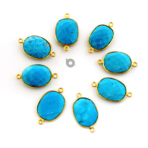 Gold Plated Faceted Turquoise Oval Connector, 19x14 mm, (BZC-7105) - Beadspoint