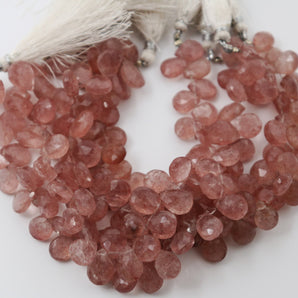 Strawberry Quartz Faceted Pear Drops, (STRQ/PR/8X12) - Beadspoint