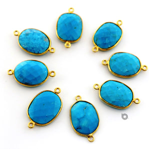Gold Plated Faceted Turquoise Oval Connector, 19x14 mm, (BZC-7105) - Beadspoint