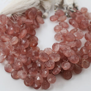 Strawberry Quartz Faceted Pear Drops, (STRQ/PR/8X12) - Beadspoint