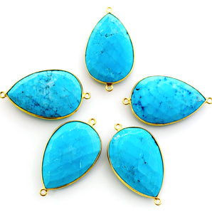 Gold Plated Faceted Turquoise Pear Connector, 35x21mm (BZC-7110) - Beadspoint