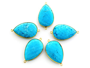 Gold Plated Faceted Turquoise Pear Connector, 35x21mm (BZC-7110) - Beadspoint