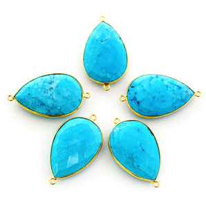 Gold Plated Faceted Turquoise Pear Connector, 35x21mm (BZC-7110) - Beadspoint