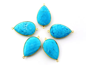 Gold Plated Faceted Turquoise Pear Connector, 35x21mm (BZC-7110) - Beadspoint