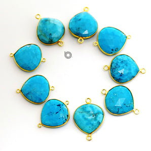 Gold Plated Faceted Turquoise Heart Connector, 20 mm, (BZC-7112) - Beadspoint