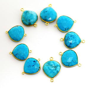 Gold Plated Faceted Turquoise Heart Connector, 20 mm (7112-BZ) - Beadspoint