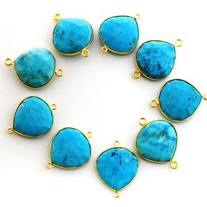 Gold Plated Faceted Turquoise Heart Connector, 20 mm (7112-BZ) - Beadspoint