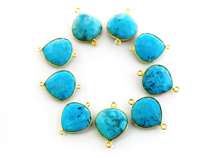 Gold Plated Faceted Turquoise Heart Connector, 20 mm (7112-BZ) - Beadspoint