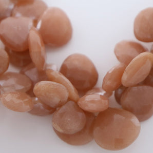 Peach Moonstone Faceted Heart Drops (PMS/HRT/10) - Beadspoint