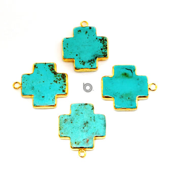 Gold Plated Faceted Cross Bezel, 25 mm, (BZC-7116) - Beadspoint