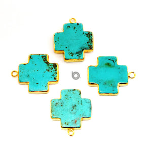 Gold Plated Faceted Cross Bezel, 25 mm, (BZC-7116) - Beadspoint