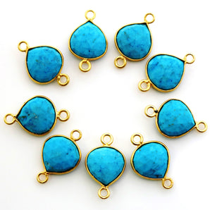 Gold Plated Faceted Turquoise Heart Connector, 13 mm (BZC-7119) - Beadspoint
