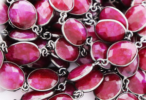 Ruby Faceted Oval Bezel Chain, (BC-RBY-254) - Beadspoint