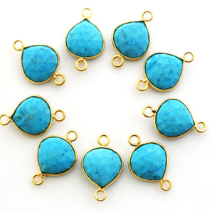Gold Plated Faceted Turquoise Heart Connector, 13 mm (BZC-7119) - Beadspoint