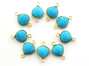 Gold Plated Faceted Turquoise Heart Connector, 13 mm (BZC-7119) - Beadspoint
