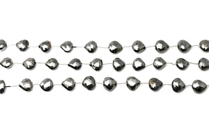 Natural Pyrite Metallic Silver Faceted Straight Drilled Heart Drops, 11-12 mm, Rich Color, (PYGM-HTSD-11)(577)
