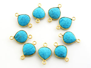 Gold Plated Faceted Turquoise Heart Connector, 13 mm (BZC-7119) - Beadspoint