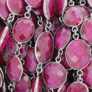 Ruby Faceted Oval Bezel Chain, (BC-RBY-254) - Beadspoint